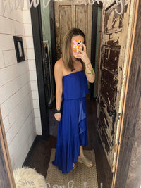 Blue Hi-Lo Strapless Dress