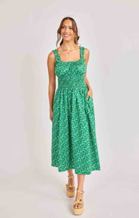 Sun Escape Shirred Waist Midi Dress