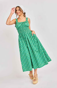 Sun Escape Shirred Waist Midi Dress