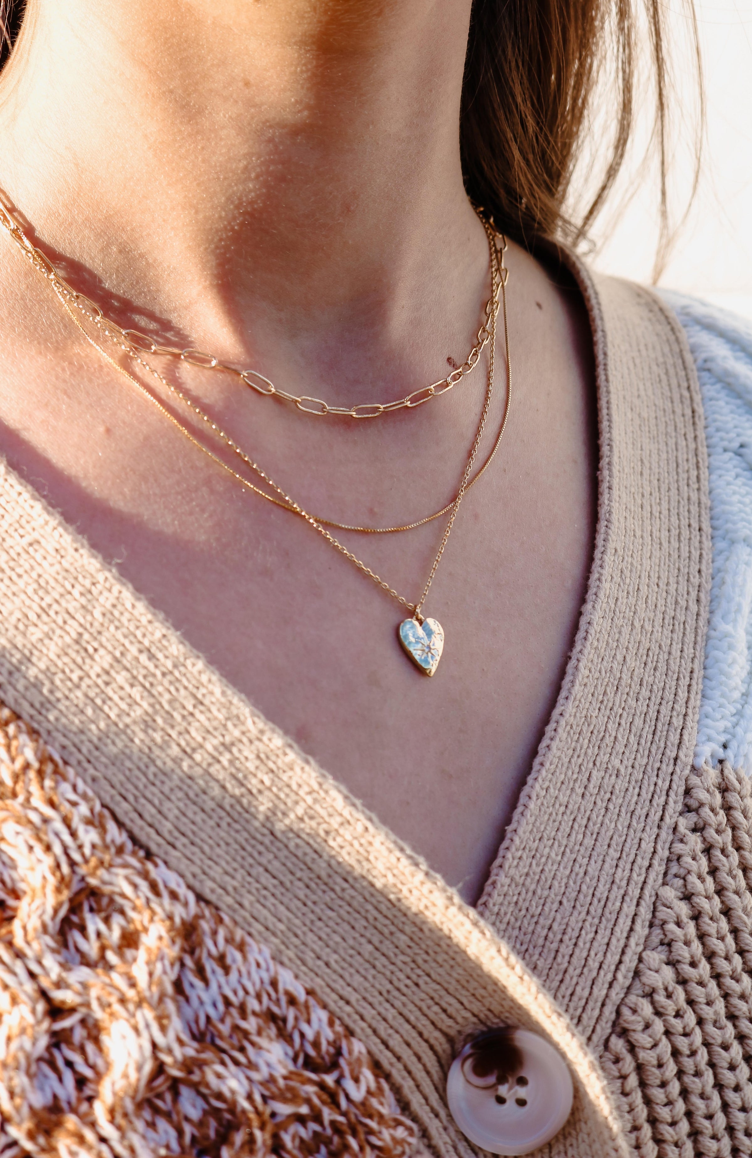 Multi Chain Heart Necklace Set