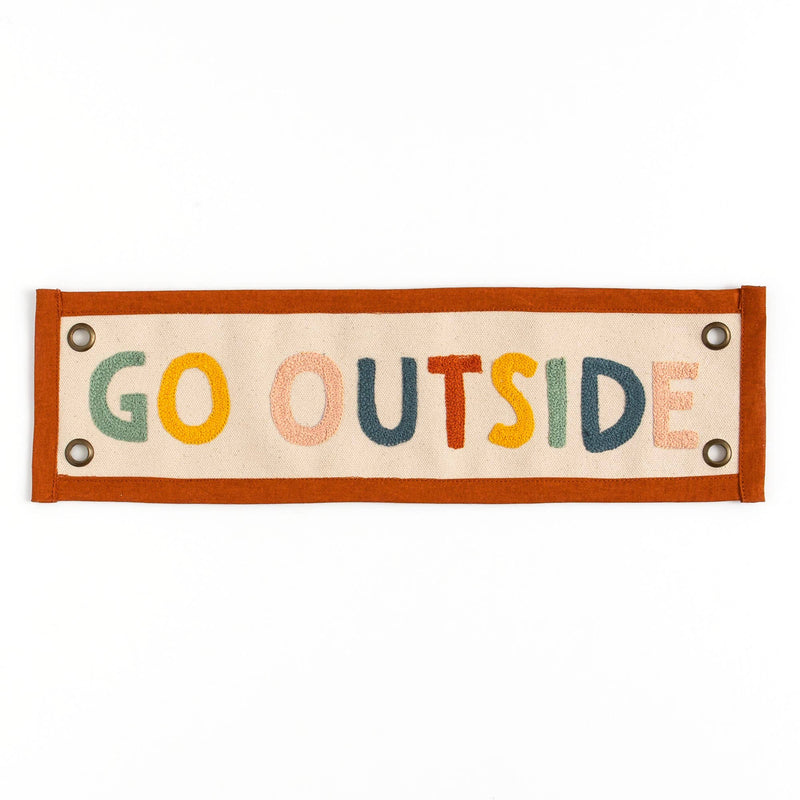 Rainbow Go Outside Embroidered Canvas Banner