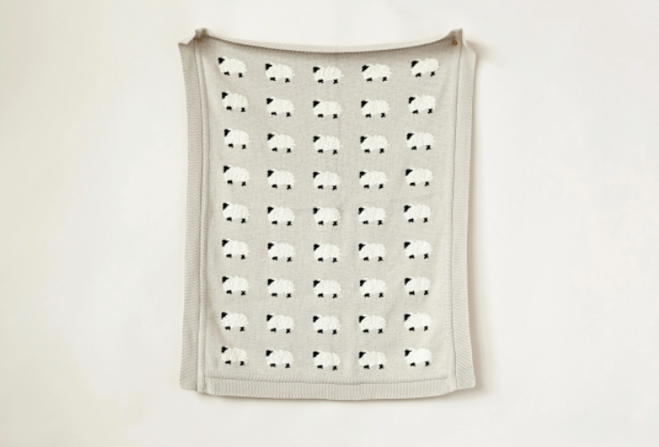 Knit Baby Blanket with Sheep