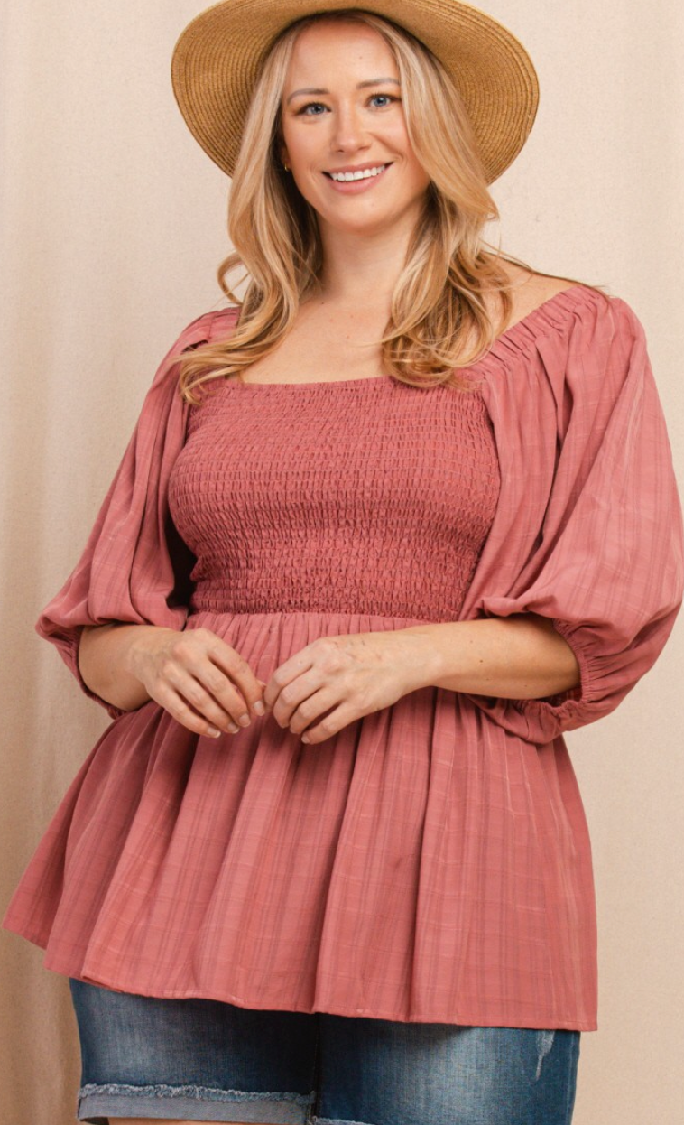 Rose Smocked Top with Puff Sleeves