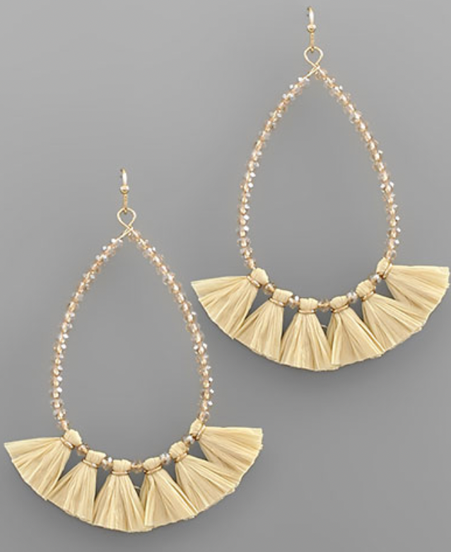 Raffia Tassel Teardrop Earrings