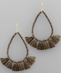 Raffia Tassel Teardrop Earrings