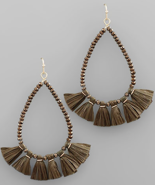 Raffia Tassel Teardrop Earrings