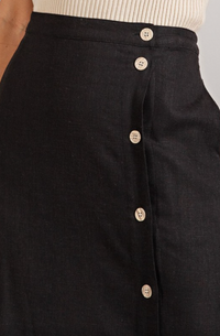 Black Button Detail Midi Skirt