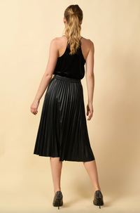 Vegan Leather Pleated Midi Skirt
