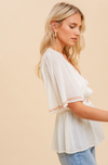 Embroidered Flutter Sleeve Top