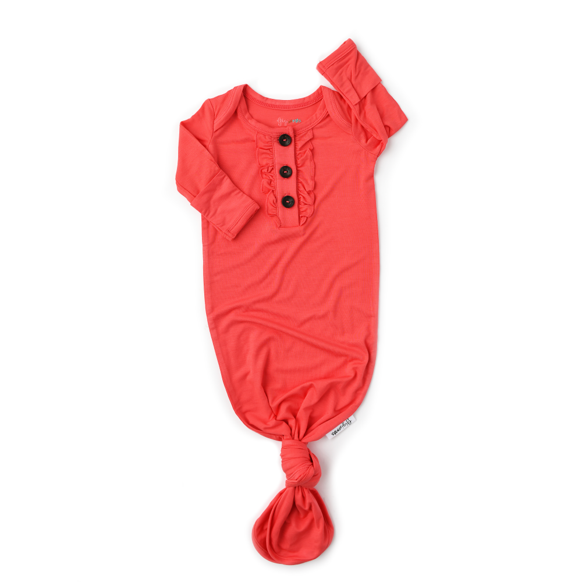 Coral Knotted Ruffle Button Gown