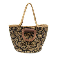 Black Floral Calypso Jute Tote